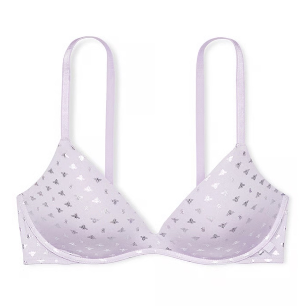 VICTORIA'S SECRET Sexy Tee Smooth Wireless Push Up Bra Feather Blue Bee in 34DDD